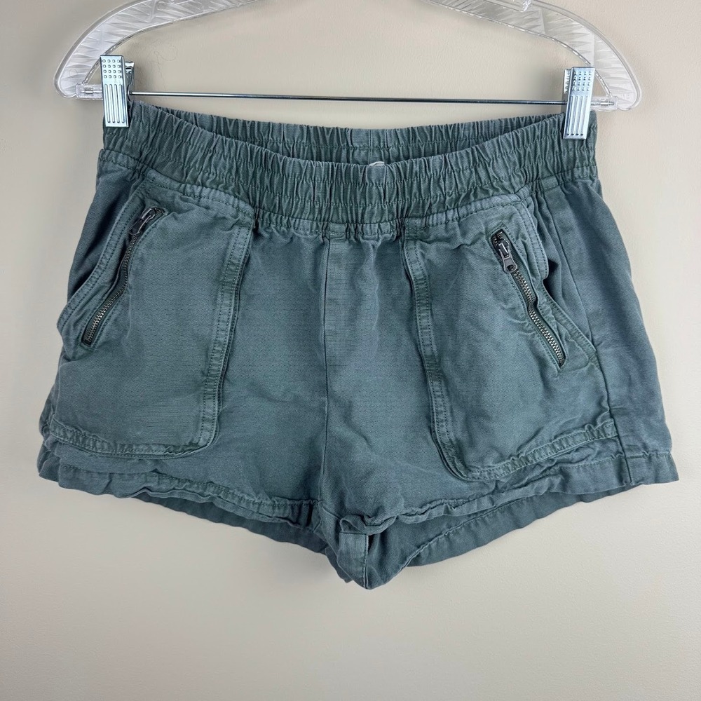 Aerie Womens Small Shorts Olive Green Elastic Waist Zipper Pockets Casual
